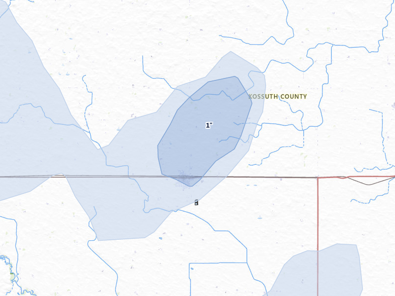 NEXRAD radar-signature map of the hail storm over Swea City, IA on May 17, 2026