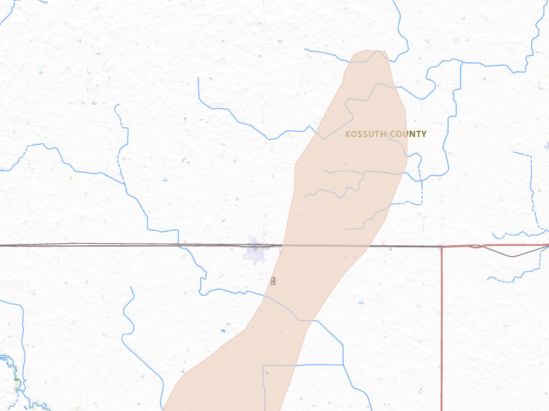 Radar-estimated hail-size map of the storm over Swea City, IA on May 18, 2026