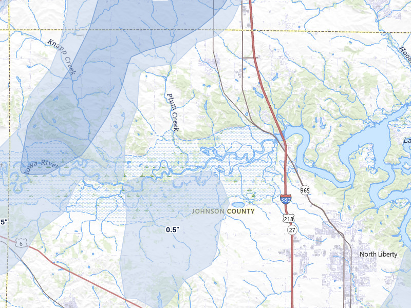 NEXRAD radar-signature map of the hail over Swisher, IA
