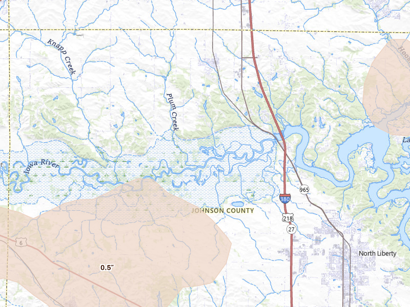 Radar-estimated hail-size map of the storm over Swisher, IA on Jul 3, 2026