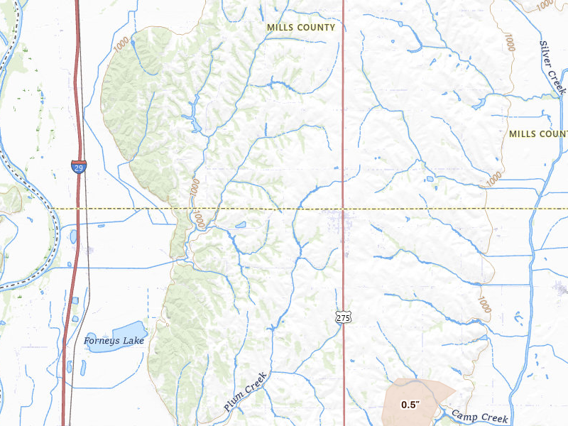Radar-estimated hail-size map of the storm over Tabor, IA on Mar 5, 2026