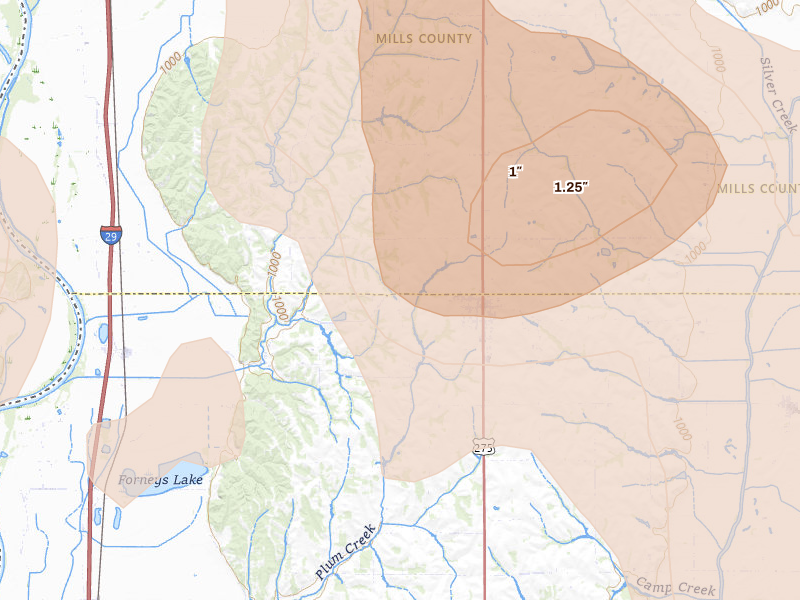Radar-estimated hail-size map of the storm over Tabor, IA