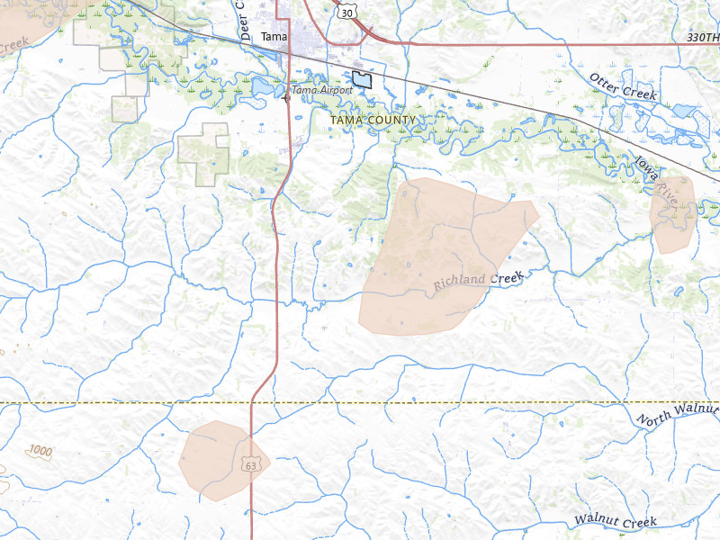 Radar-estimated hail-size map of the storm over Tama, IA