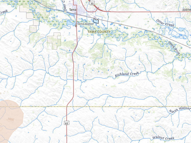 Radar-estimated hail-size map of the storm over Tama, IA on Jul 20, 2026