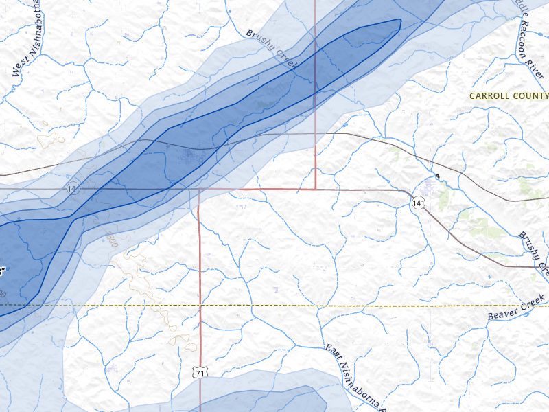 NEXRAD radar-signature map of the hail storm over Templeton, IA on Apr 23, 2026