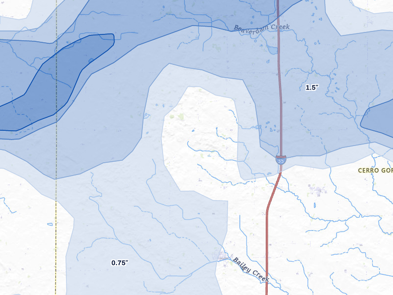 NEXRAD radar-signature map of the hail over Thornton, IA