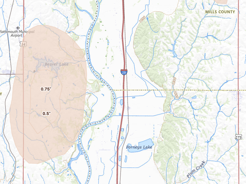 Radar-estimated hail-size map of the storm over Thurman, IA on May 17, 2026