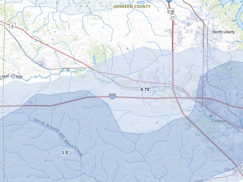 NEXRAD radar-signature map of the hail storm over Tiffin, IA on Mar 30, 2026