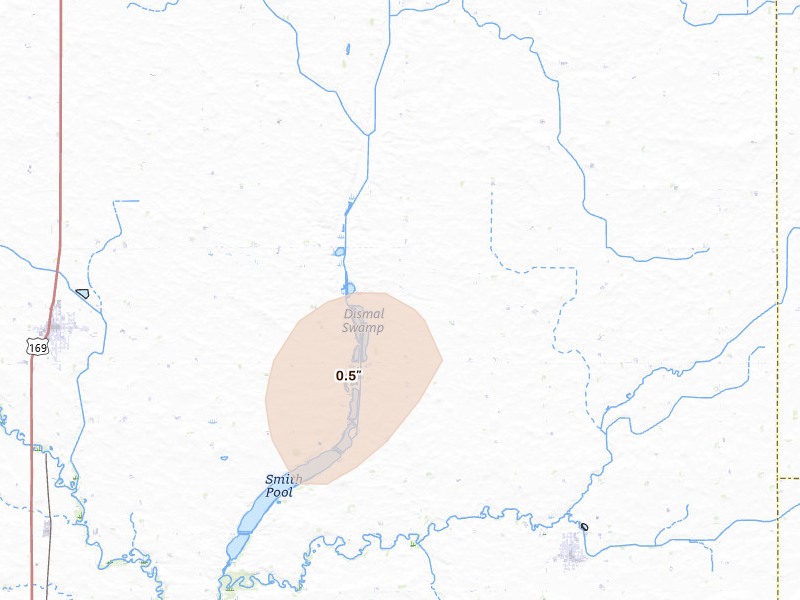 Radar-estimated hail-size map of the storm over Titonka, IA on May 17, 2026