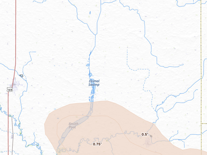 Radar-estimated hail-size map of the storm over Titonka, IA on Jul 20, 2026