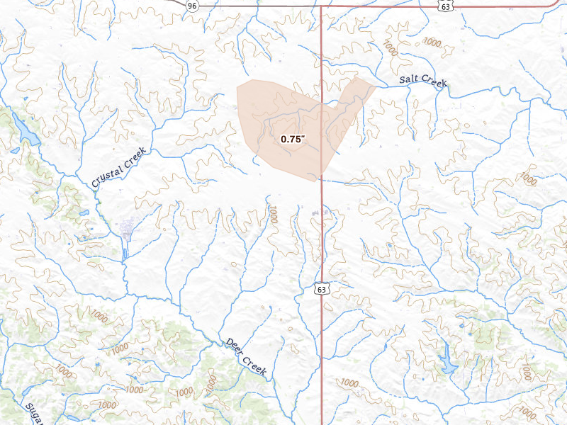 Radar-estimated hail-size map of the storm over Toledo, IA