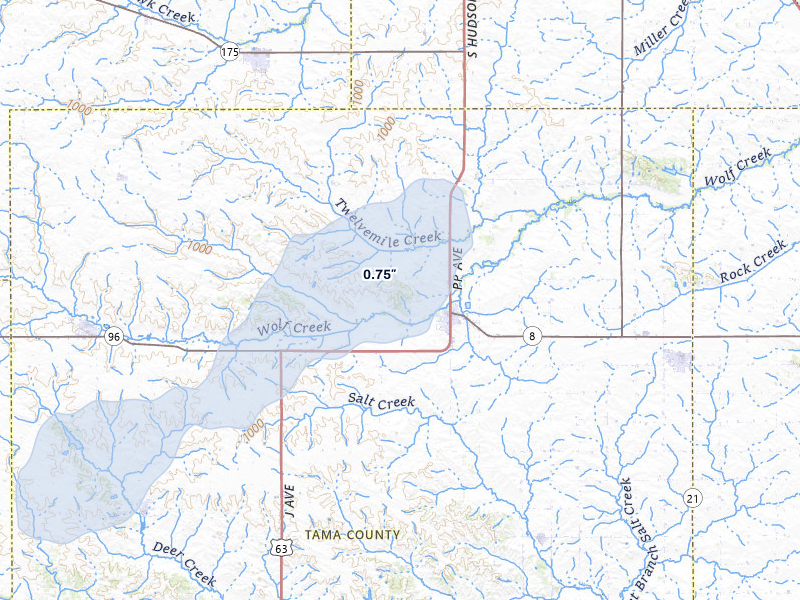 NEXRAD radar-signature map of the hail storm over Traer, IA on Mar 6, 2026
