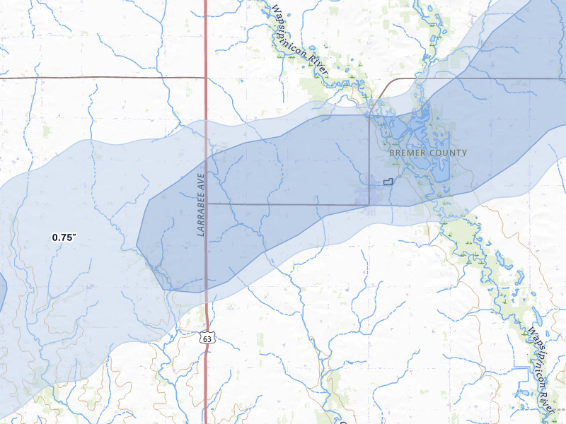 NEXRAD radar-signature map of the hail over Tripoli, IA