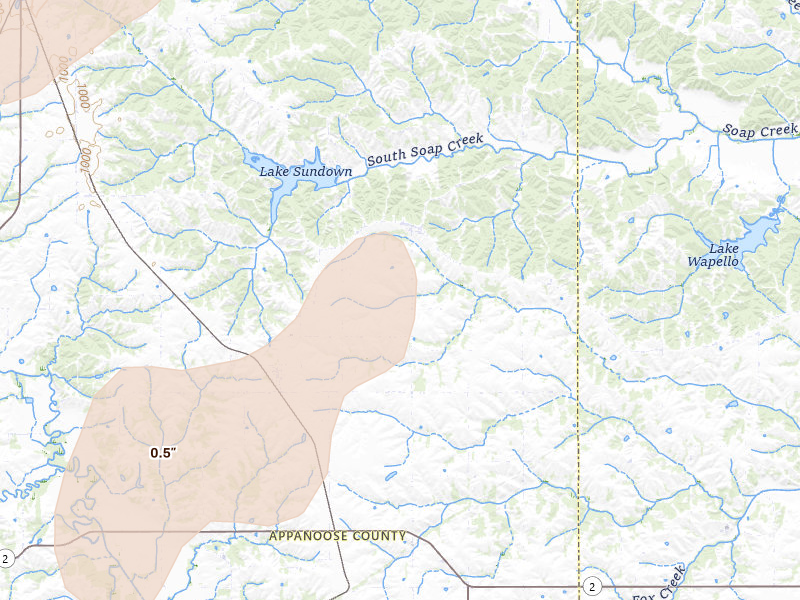 Radar-estimated hail-size map of the storm over Unionville, IA