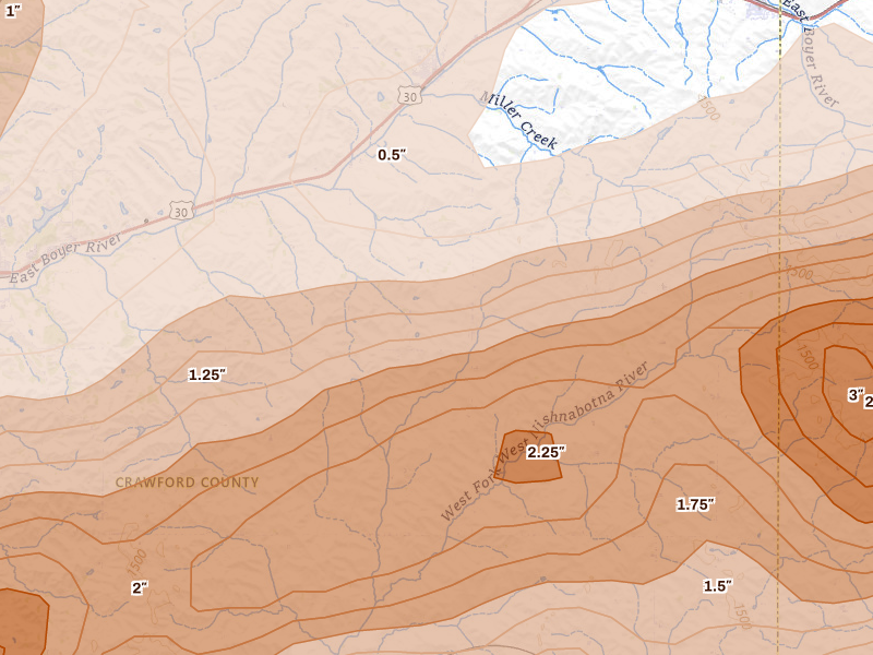 Radar-estimated hail-size map of the storm over Vail, IA