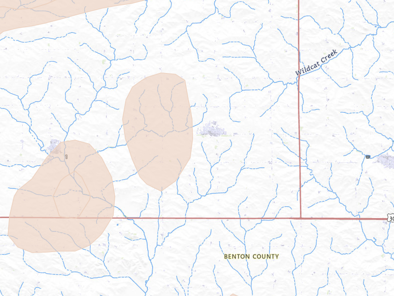 Radar-estimated hail-size map of the storm over Van Horne, IA on Apr 15, 2026