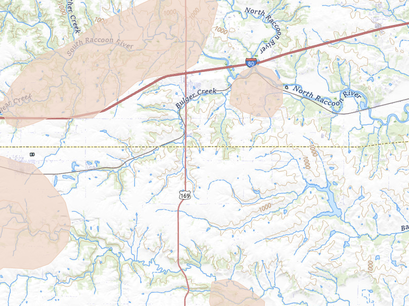 Radar-estimated hail-size map of the storm over Van Meter, IA on Jun 10, 2026