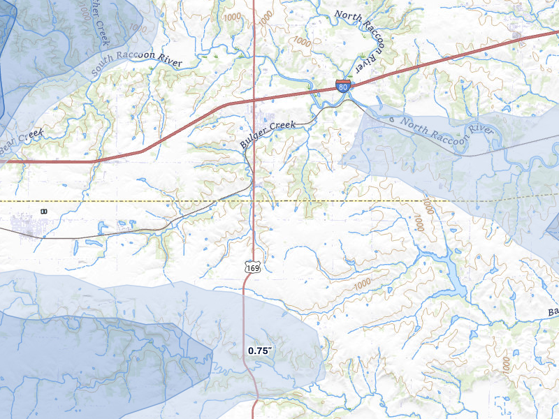 NEXRAD radar-signature map of the hail storm over Van Meter, IA on Jul 3, 2026
