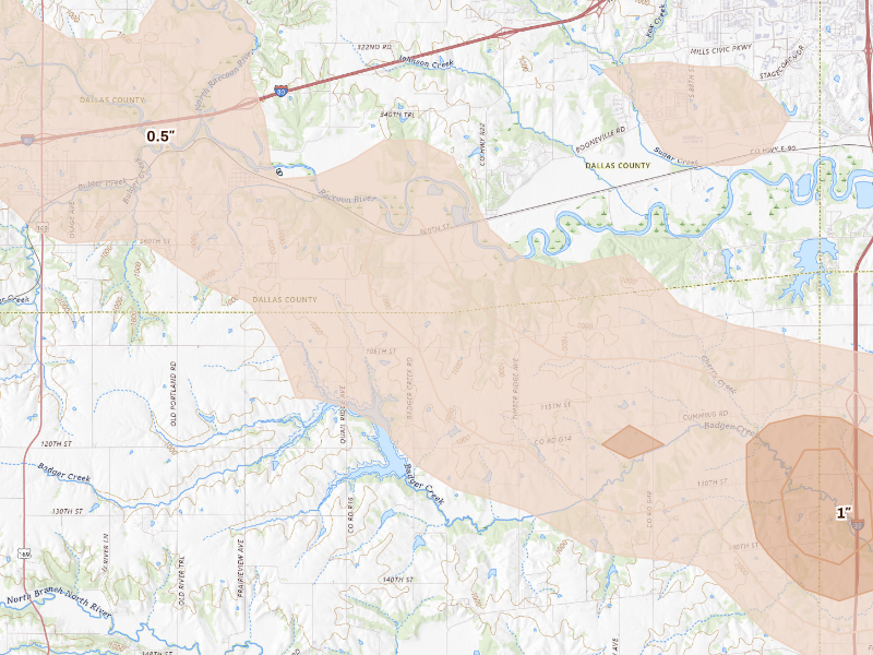 Radar-estimated hail-size map of the storm over Van Meter, IA