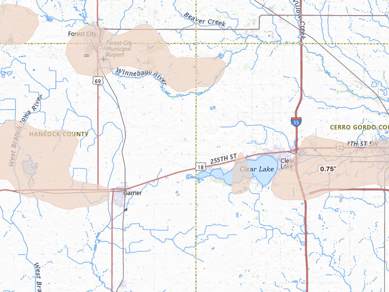 Radar-estimated hail-size map of the storm over Ventura, IA