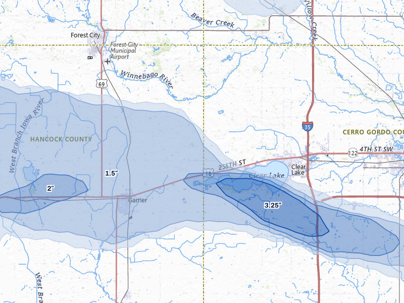 NEXRAD radar-signature map of the hail storm over Ventura, IA on May 15, 2026