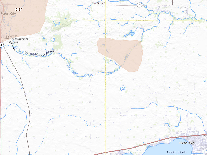 Radar-estimated hail-size map of the storm over Ventura, IA on Sep 1, 2026