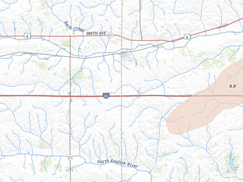 Radar-estimated hail-size map of the storm over Victor, IA on Mar 30, 2026