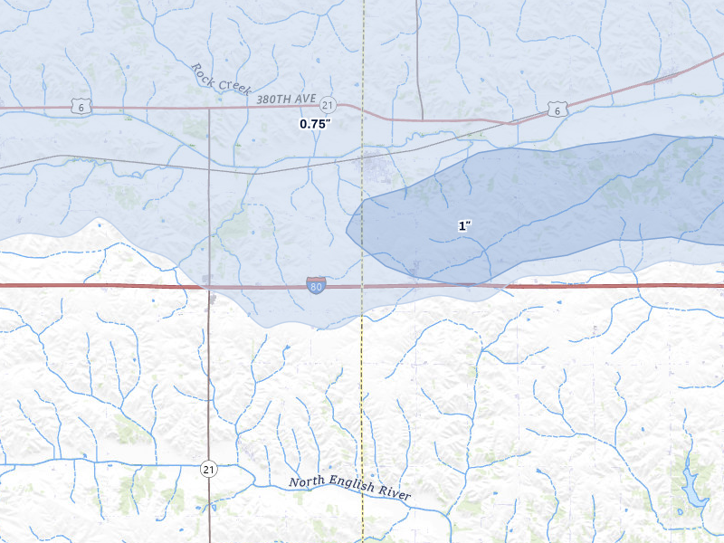 NEXRAD radar-signature map of the hail over Victor, IA