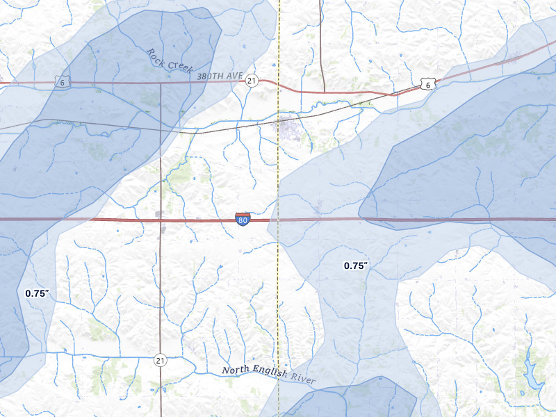 NEXRAD radar-signature map of the hail over Victor, IA