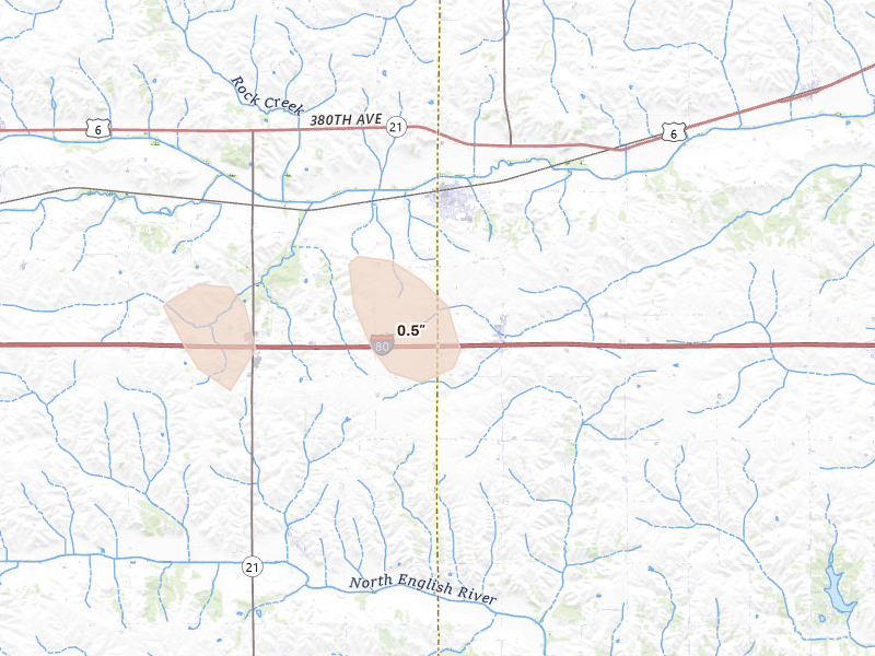 Radar-estimated hail-size map of the storm over Victor, IA
