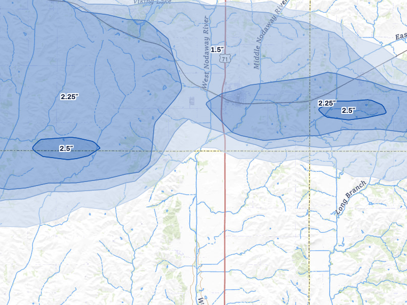 NEXRAD radar-signature map of the hail storm over Villisca, IA on Aug 4, 2026