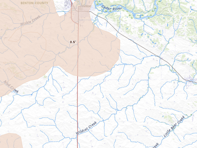 Radar-estimated hail-size map of the storm over Vinton, IA