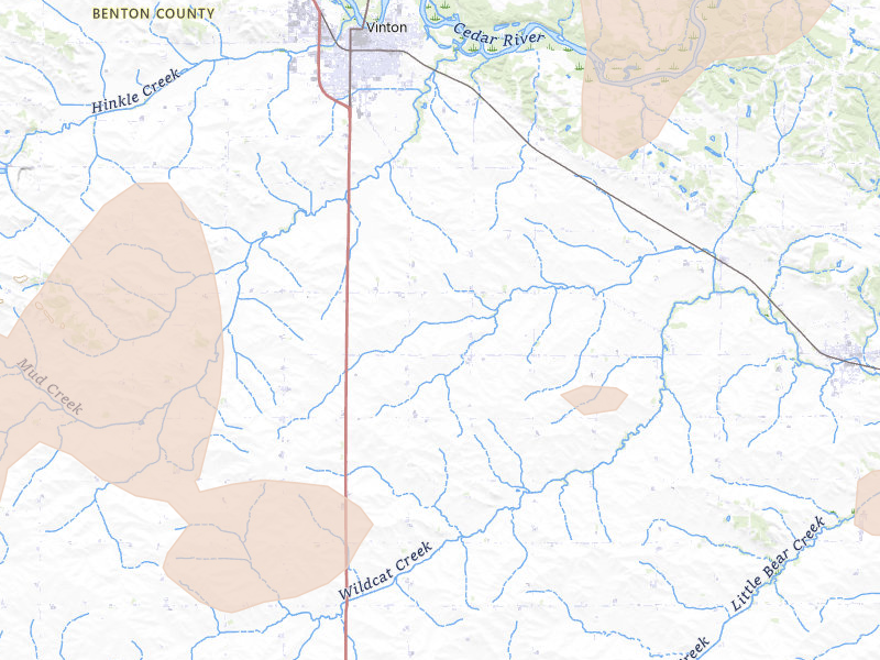 Radar-estimated hail-size map of the storm over Vinton, IA on Apr 17, 2026