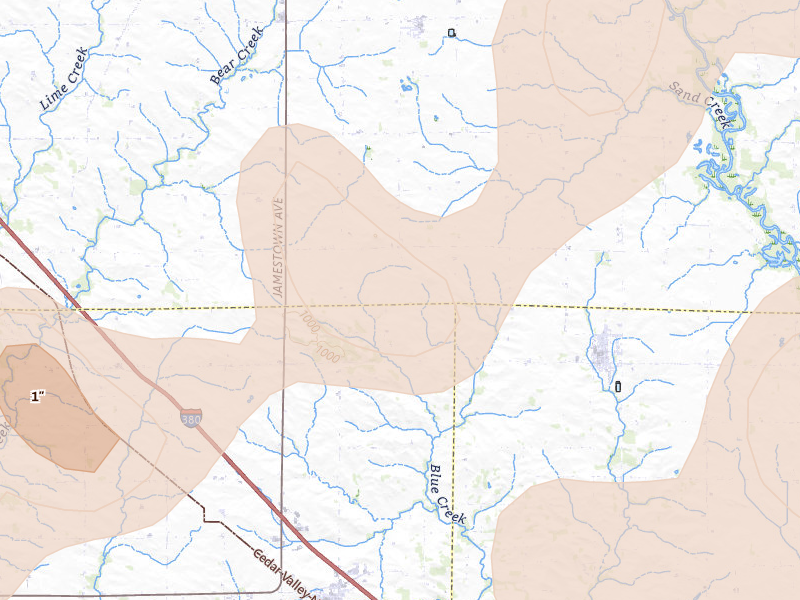 Radar-estimated hail-size map of the storm over Walker, IA