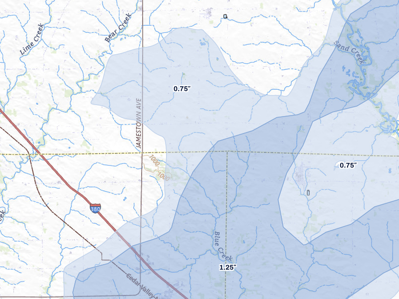 NEXRAD radar-signature map of the hail over Walker, IA