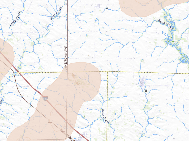 Radar-estimated hail-size map of the storm over Walker, IA on Jul 2, 2026