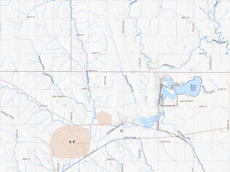 Radar-estimated hail-size map of the storm over Wall Lake, IA