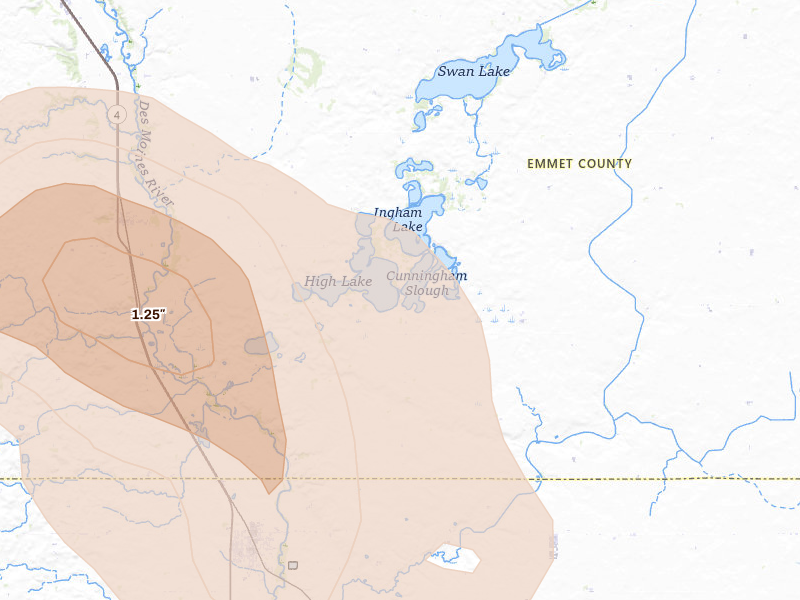 Radar-estimated hail-size map of the storm over Wallingford, IA