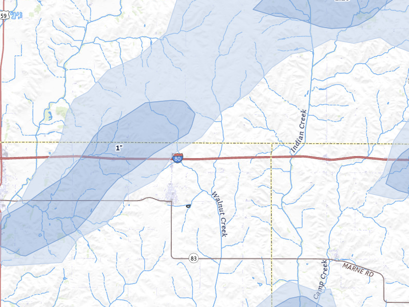 NEXRAD radar-signature map of the hail over Walnut, IA