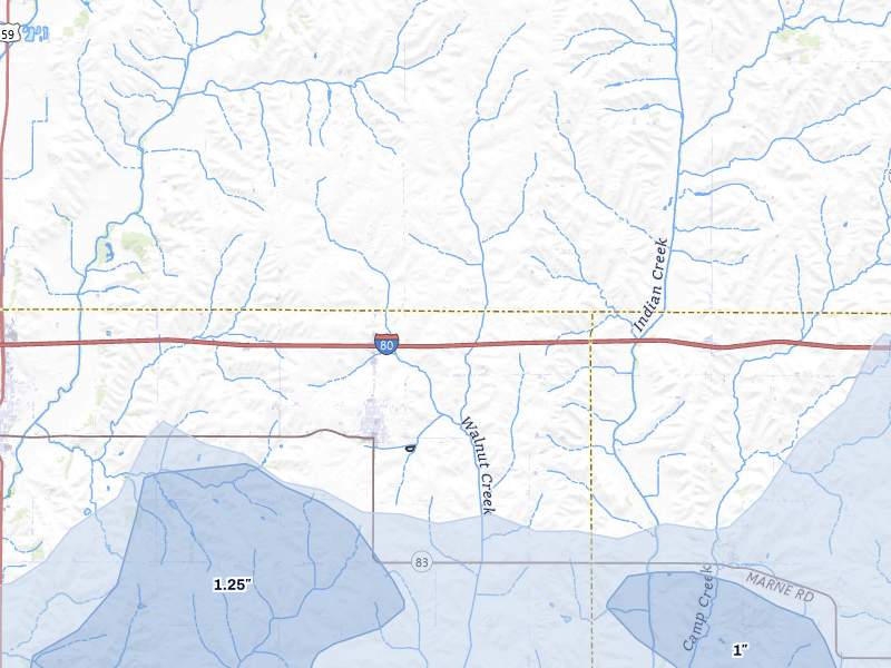 NEXRAD radar-signature map of the hail storm over Walnut, IA on May 15, 2026