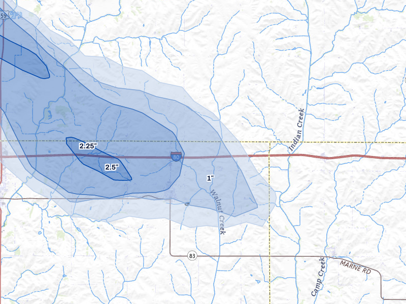 NEXRAD radar-signature map of the hail storm over Walnut, IA on May 31, 2026