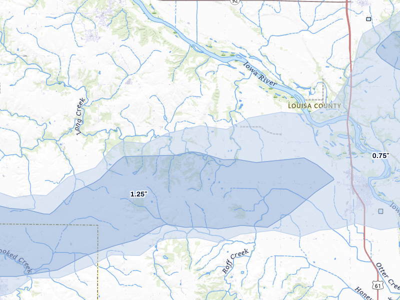 NEXRAD radar-signature map of the hail storm over Wapello, IA on May 15, 2026