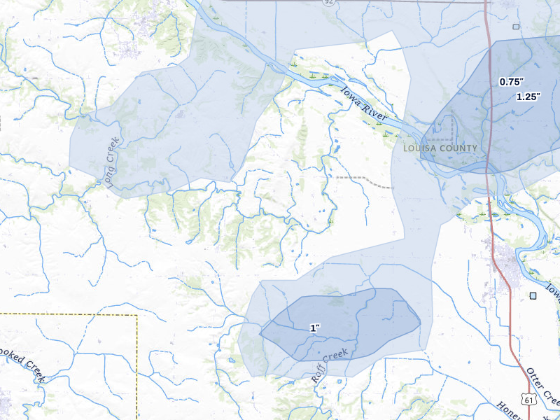 NEXRAD radar-signature map of the hail storm over Wapello, IA on Jul 3, 2026