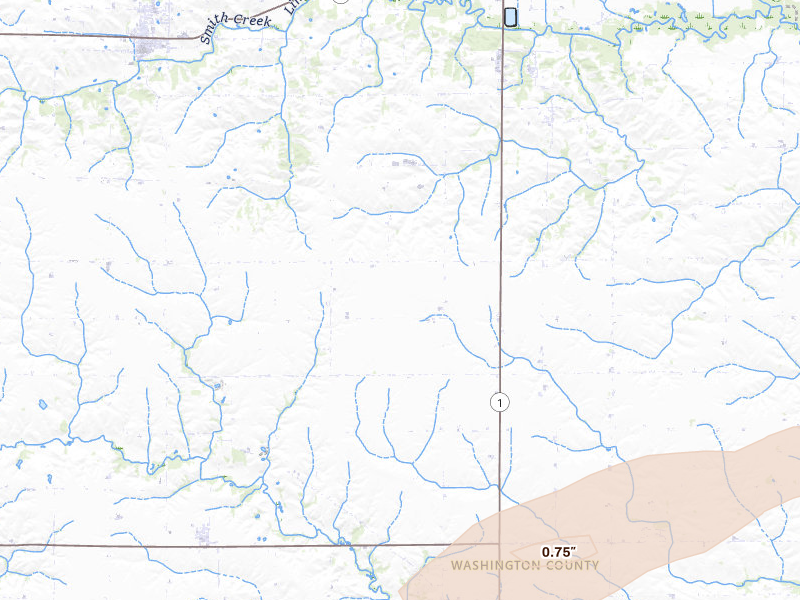 Radar-estimated hail-size map of the storm over Washington, IA on Mar 31, 2026