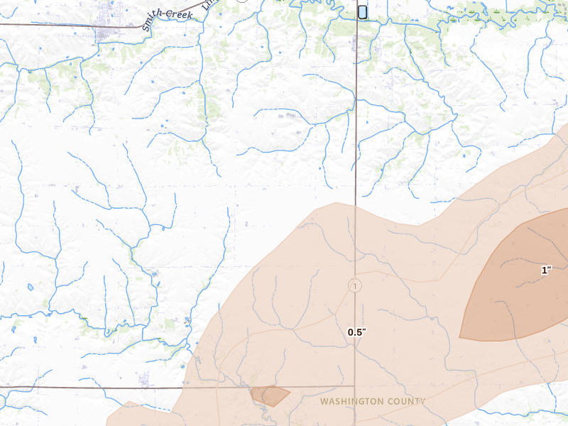 Radar-estimated hail-size map of the storm over Washington, IA