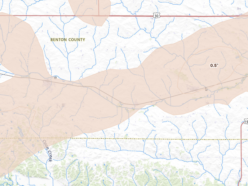 Radar-estimated hail-size map of the storm over Watkins, IA