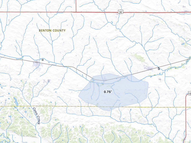 NEXRAD radar-signature map of the hail over Watkins, IA