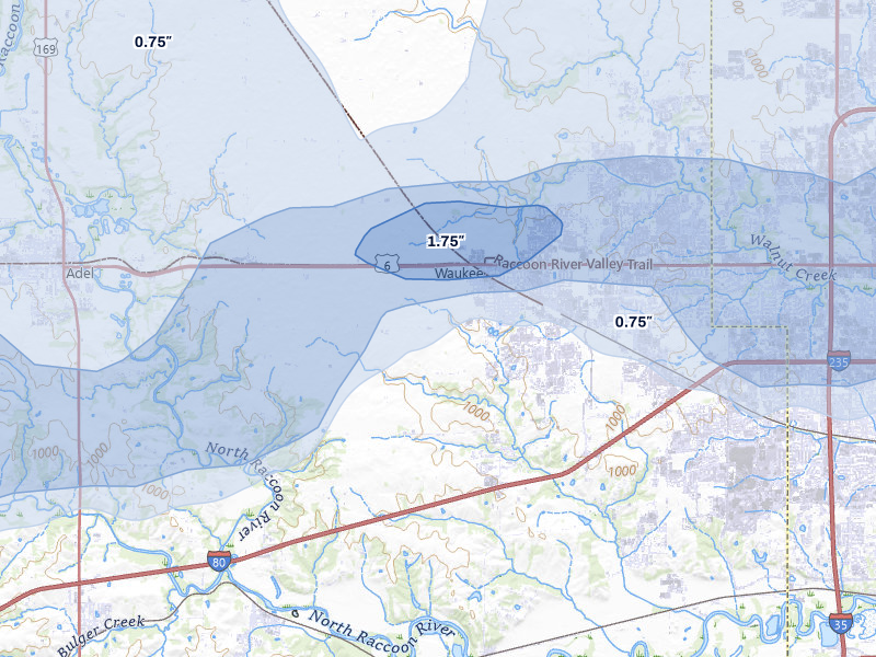 NEXRAD radar-signature map of the hail storm over Waukee, IA on Mar 30, 2026