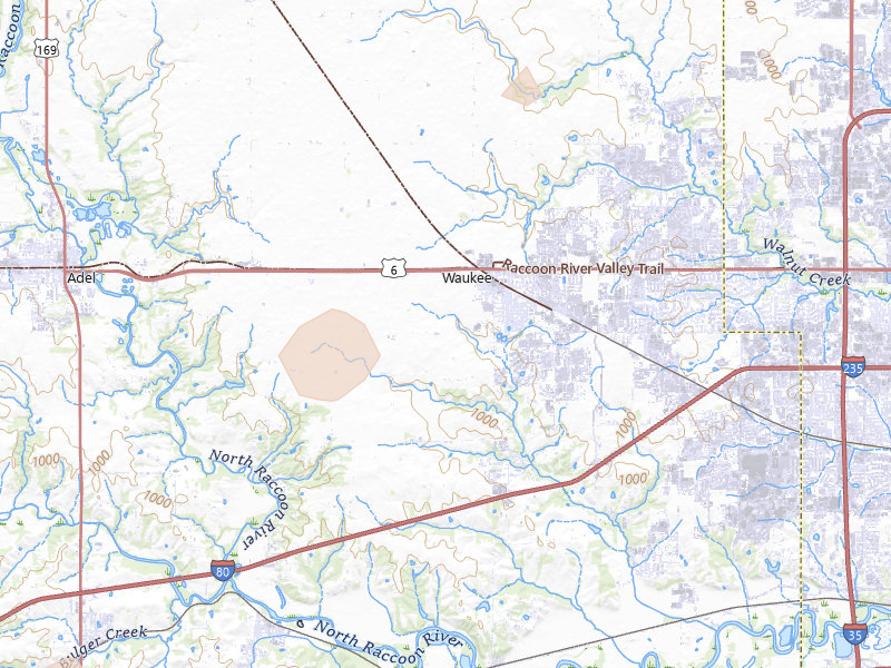 Radar-estimated hail-size map of the storm over Waukee, IA on Apr 17, 2026