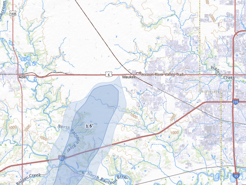 NEXRAD radar-signature map of the hail storm over Waukee, IA on Apr 17, 2026